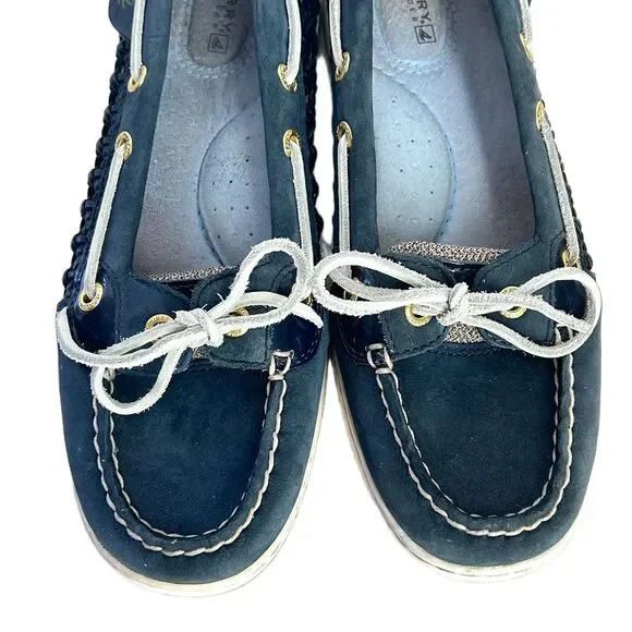 Sperry Topsider Boat Shoes Womens 7.5 Navy Blue Open Weave Leather - Picture 2 of 10